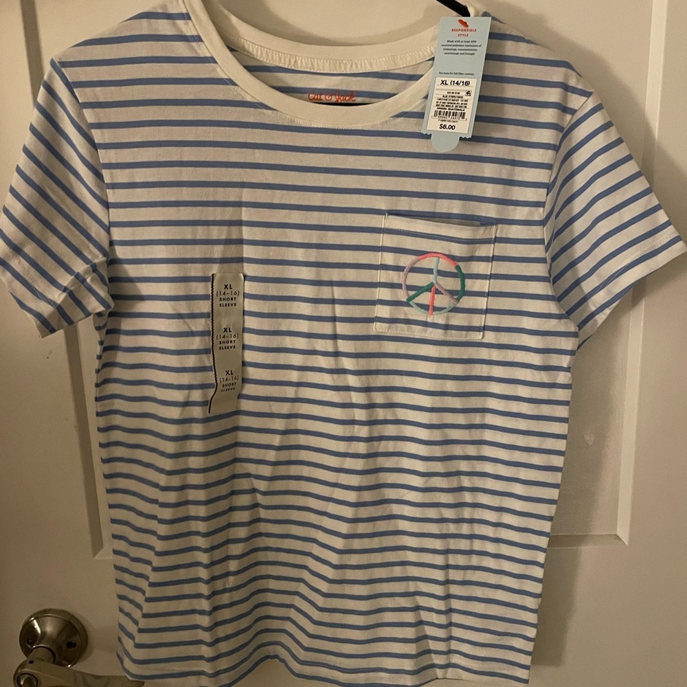 New with tags, never been worn, Cat & Jack, XL 14-16, short sleeve, blue stripes